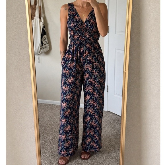 Madewell Pants - Madewell Oasis Palms Wide Leg Jumpsuit V Back Tropical Resort 6 Beachy Coastal